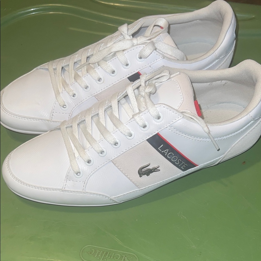 Lacoste White Sneakers with Red & Navy Accents